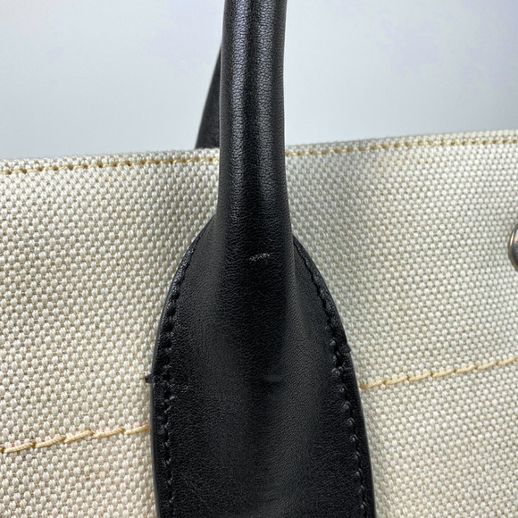 Saint Laurent Rive Gauche Tote Bag Logo Handbag Canvas Beige Black - Picture 7 of 10